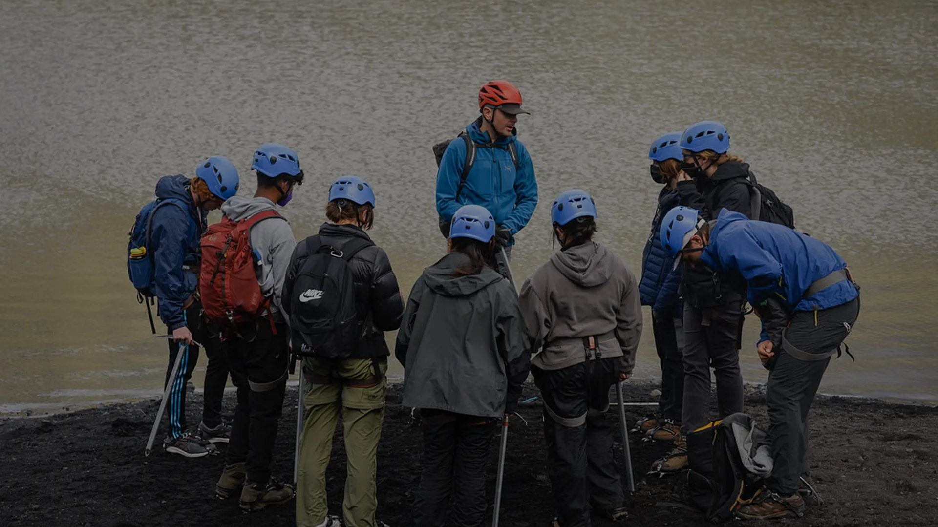 Professional photography session on Sólheimajökull glacier with dramatic ice formations