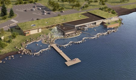 People swimming inside the lake Laugarvatn
