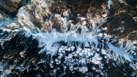 View of Brúarfoss waterfall from above
