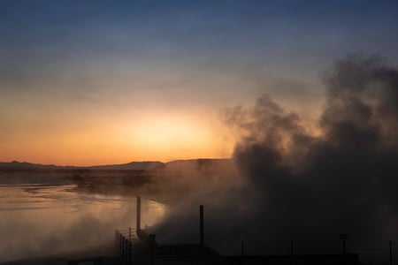The lake of Laugarvatn and its hot spring photographed at sunset