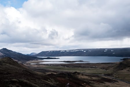 The lake of Laugarvatn and its hot spring photographed at sunset