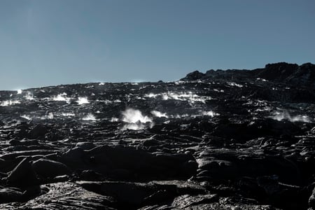 Closeup of the ever steaming lava field of Fagradalsfjall on the Reykjanes Peninsula