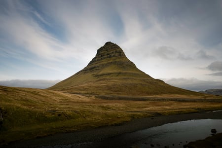 Mount Kirkjufell in the summer time. The most beautiful mountain in Iceland