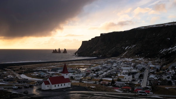 The town of Vík seen from above