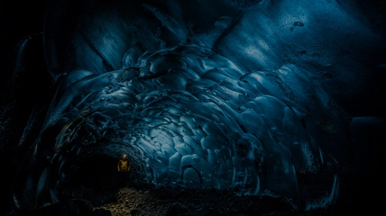Spectacular Crystal ice cave interior with ethereal blue formations