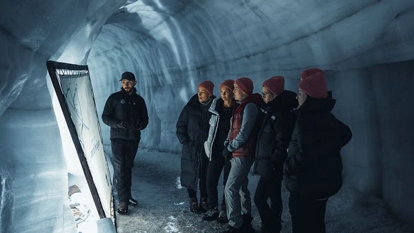 Amazing blue ice formations and tunnels inside Langjökull Glacier