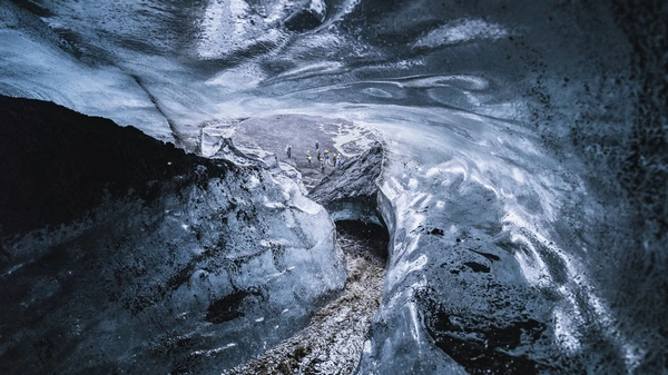 Ice cave entrance beneath Mýrdalsjökull glacier