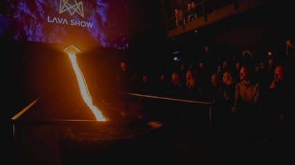 Interior of Lava Show theater with molten lava demonstration