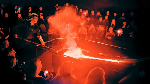 Spectacular molten lava flowing during LAVA SHOW performance