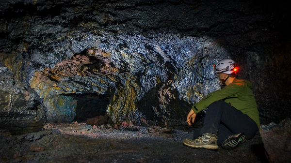 Challenging caving terrain requiring balance and technical navigation skills