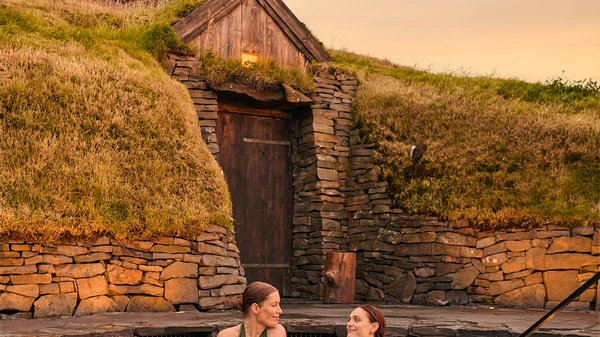 Sky Lagoon's infinity pool with panoramic Atlantic Ocean views