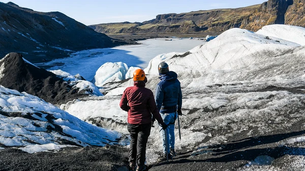 Stunning ice formations and moulins on Sólheimajökull glacier surface