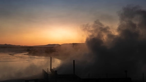 The lake of Laugarvatn and its hot spring photographed at sunset