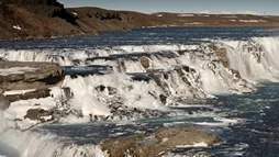 The waterfall of Gullfoss under a bright sunny day